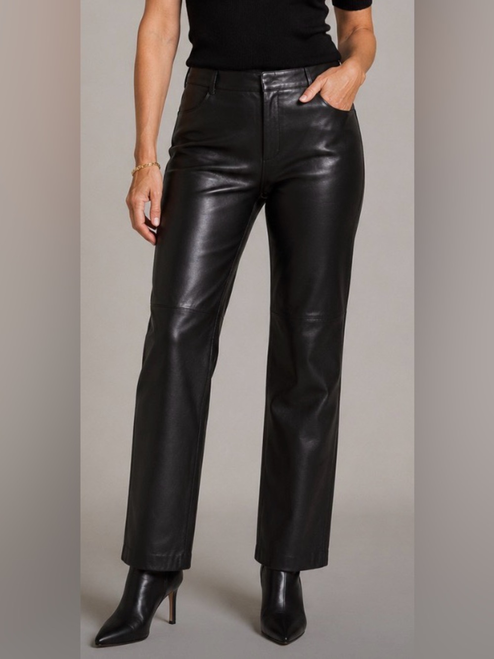 Siena Studio Women’s Straight Leg Black Real Leather Trouser Pants Size 6